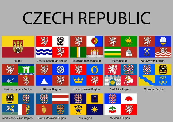 Todas Las Banderas Las Regiones República Checa Ilustración Vectorial — Vector de stock