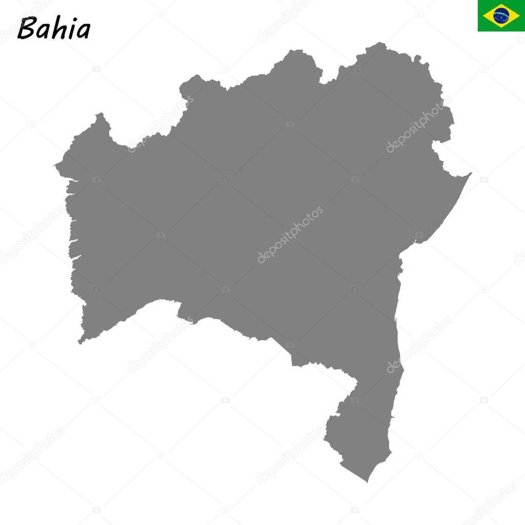 High Quality map of Bahia is a state of Brazil