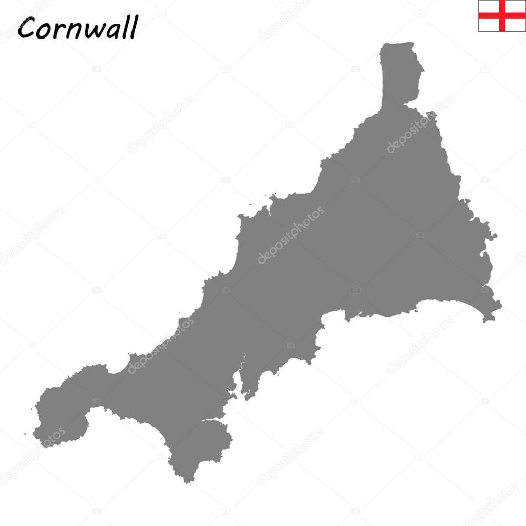 High Quality map is a ceremonial county of England. Cornwall