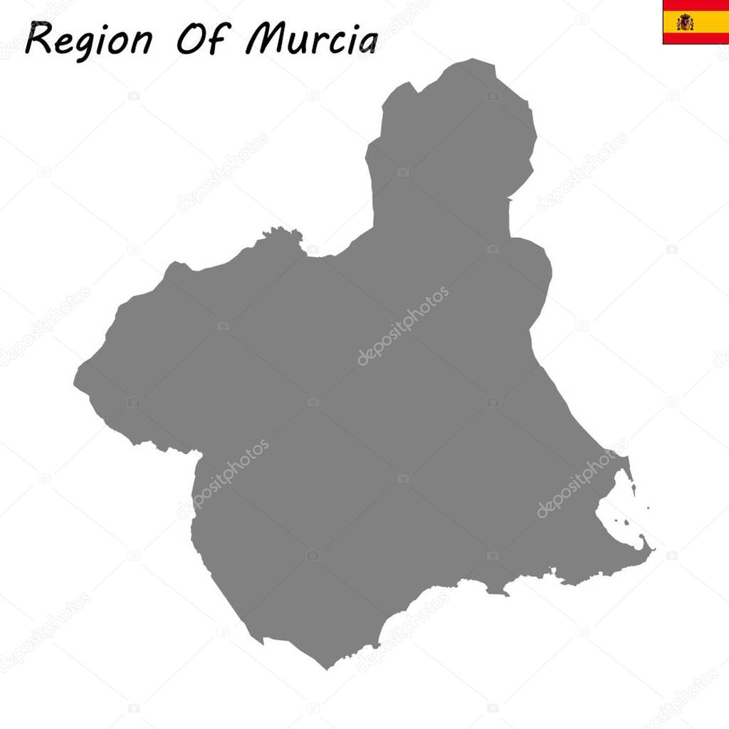 High Quality map autonomous community of Spain. Region of Murcia
