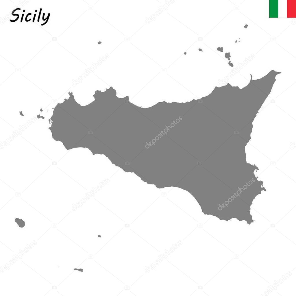 High Quality map of Sicily is a region of Italy