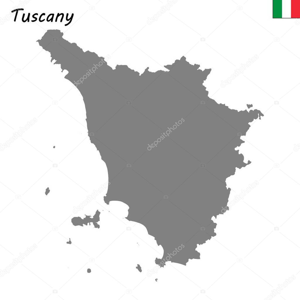 High Quality map of Tuscany is a region of Italy