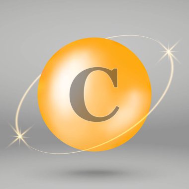 C vitamini altın simgesi. damla hap kapsül. Vitamini karmaşık tasarım