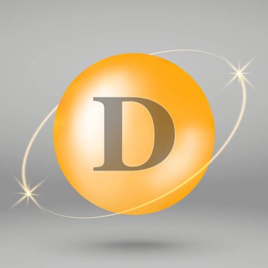 D vitamini altın simgesi. damla hap kapsül. Vitamini karmaşık tasarım