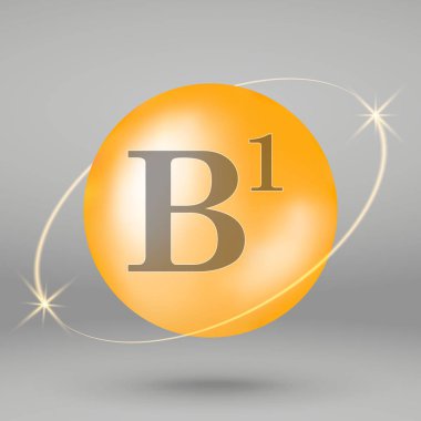 B1 vitamini altın simgesi. damla hap kapsül. Vitamini karmaşık tasarım