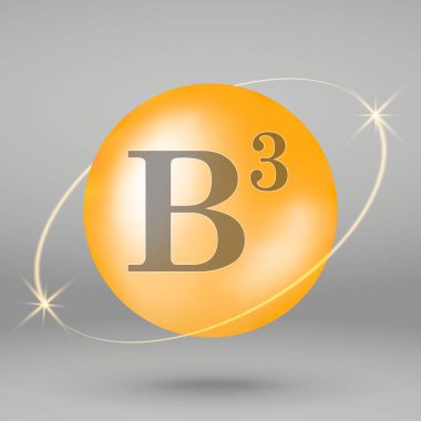 Vitamin B3 altın simgesi. damla hap kapsül. Vitamini karmaşık tasarım