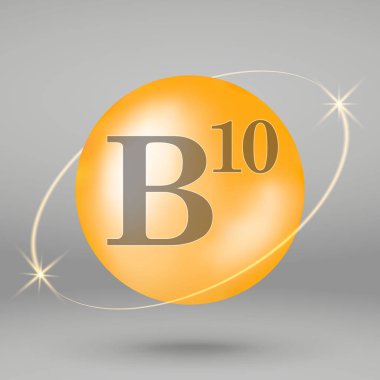 Vitamin B10 altın simgesi. damla hap kapsül. Vitamini karmaşık tasarım