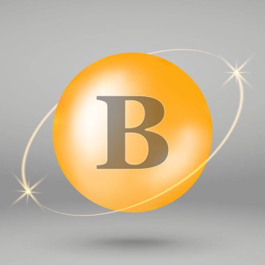 B vitamini altın simgesi. damla hap kapsül. Vitamini karmaşık tasarım