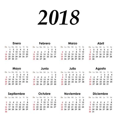 2018 yıl, vektör, illüstrasyon için basit Takvim düzeni