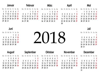 2018 yıl, vektör, illüstrasyon için basit Takvim düzeni