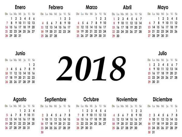 Calendário Simples Layout Para 2018 Ano Vetor Ilustração — Vetor de Stock