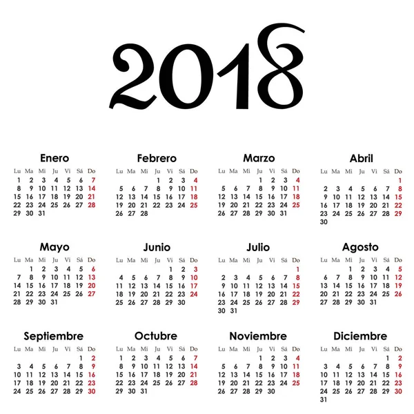 Diseño Calendario Simple Para 2018 Año Vector Ilustración — Vector de stock