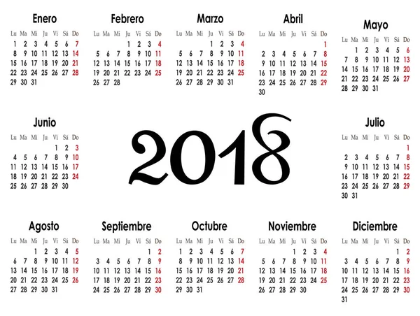 Calendário Simples Layout Para 2018 Ano Vetor Ilustração — Vetor de Stock