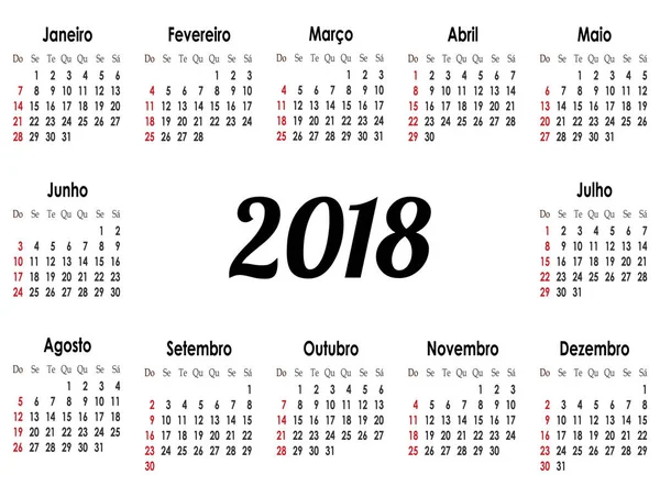 Calendário Simples Layout Para 2018 Ano Vetor Ilustração —  Vetores de Stock