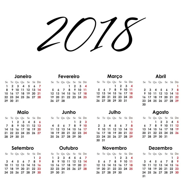 Diseño Calendario Simple Para 2018 Año Vector Ilustración — Archivo Imágenes Vectoriales