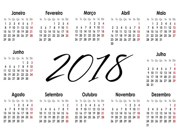 Calendário Simples Layout Para 2018 Ano Vetor Ilustração —  Vetores de Stock