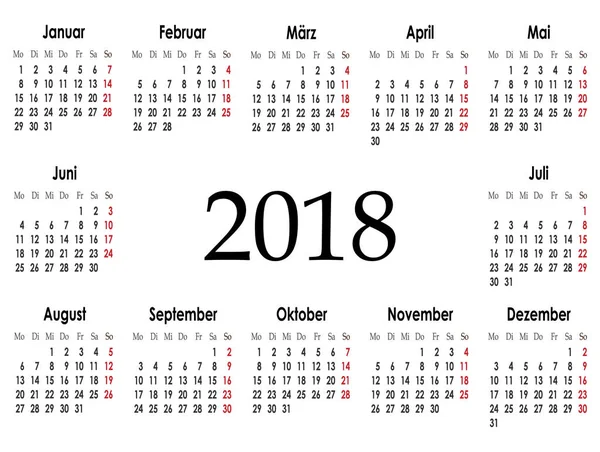 Diseño Calendario Simple Para 2018 Año Vector Ilustración — Vector de stock