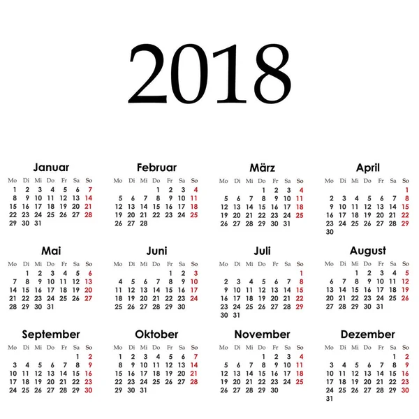 Diseño Calendario Simple Para 2018 Año Vector Ilustración — Vector de stock