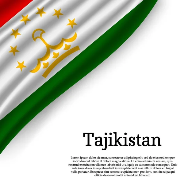 Flagge Von Tadschikistan Auf Weißem Hintergrund Schwenkend Vorlage Für Den — Stockvektor