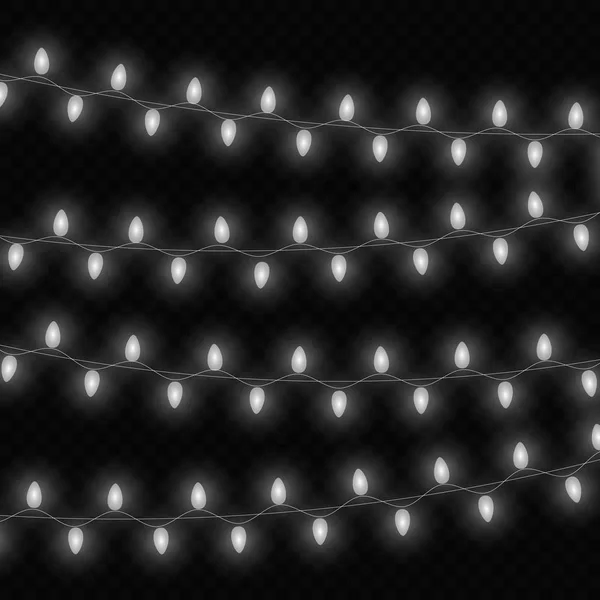 Christmas Lights Geïsoleerde Realistische Ontwerpelementen Gloeiende Lichten Voor Kerstvakantie Wenskaart — Stockvector