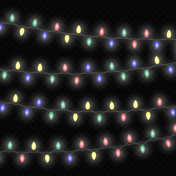 Lumières Noël Isolées Éléments Conception Réalistes Lumières Lumineuses Pour Noël — Image vectorielle