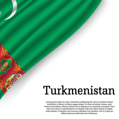 beyaz zemin üzerine Türkmenistan bayrağı sallayarak. Bağımsızlık günü için şablon. vektör çizim