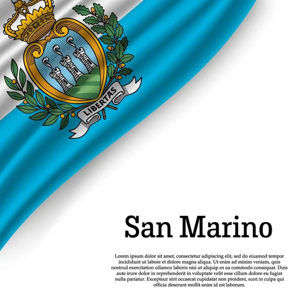 Ondeando Bandera San Marino Sobre Fondo Blanco Plantilla Para Día — Vector de stock