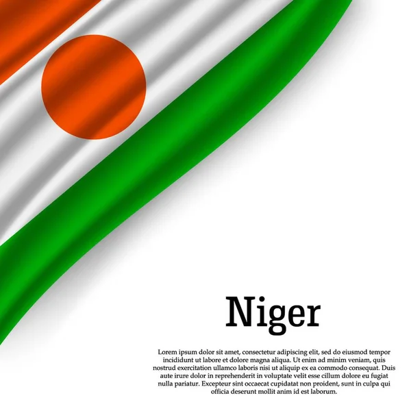 Ondeando Bandera Níger Sobre Fondo Blanco Plantilla Para Día Independencia — Vector de stock