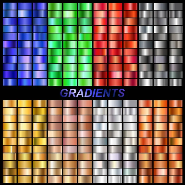 vektör degradeler koleksiyon kümesi. Koleksiyon metalik altın, gül altın, gümüş, çelik, bronz, zümrüt, yakut, Safir degradeler arka plan doku