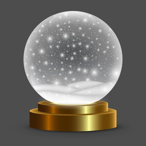 Christmas snow globe isolated. vector illustration. Winter in glass ball, crystal dome with snowflake