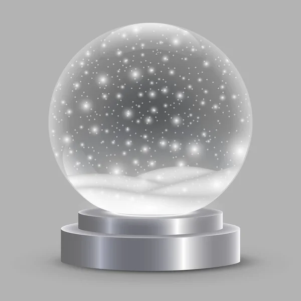 Christmas snow globe isolated. vector illustration. Winter in glass ball, crystal dome with snowflake