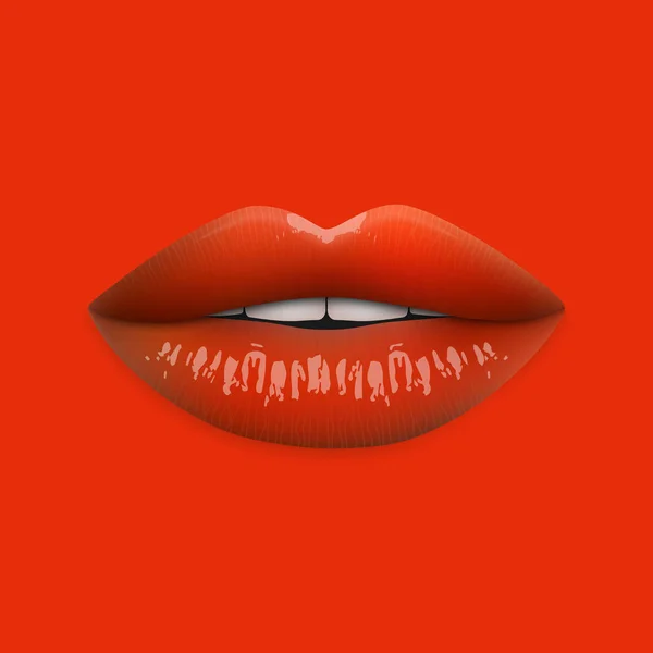 Realistische Rode Lippen Geïsoleerd Vectorillustratie — Stockvector