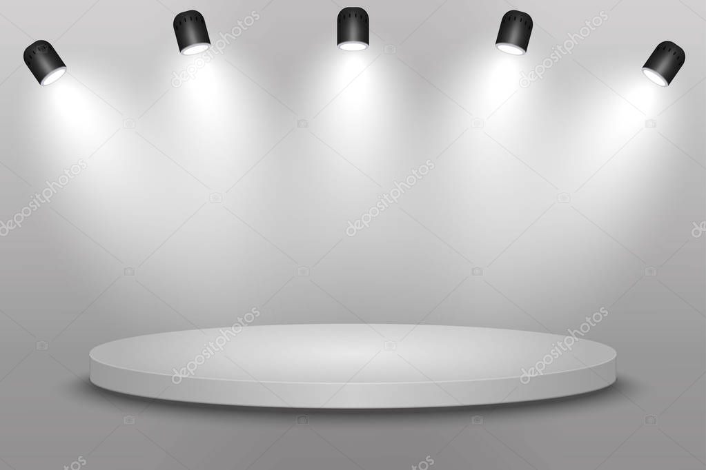 white platform, podium or pedestal with spotlights.