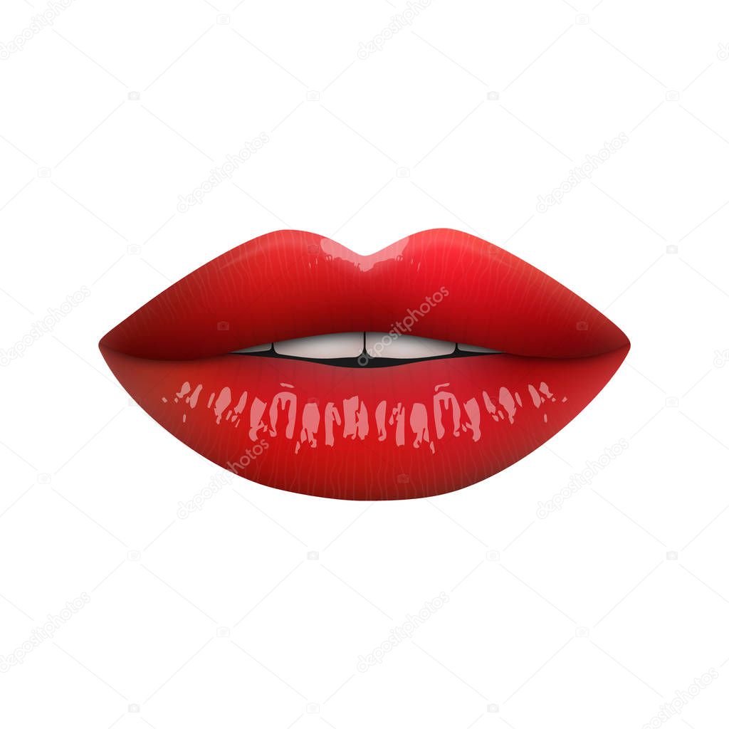 Realistic 3d red lips isolated. Vector illustration.