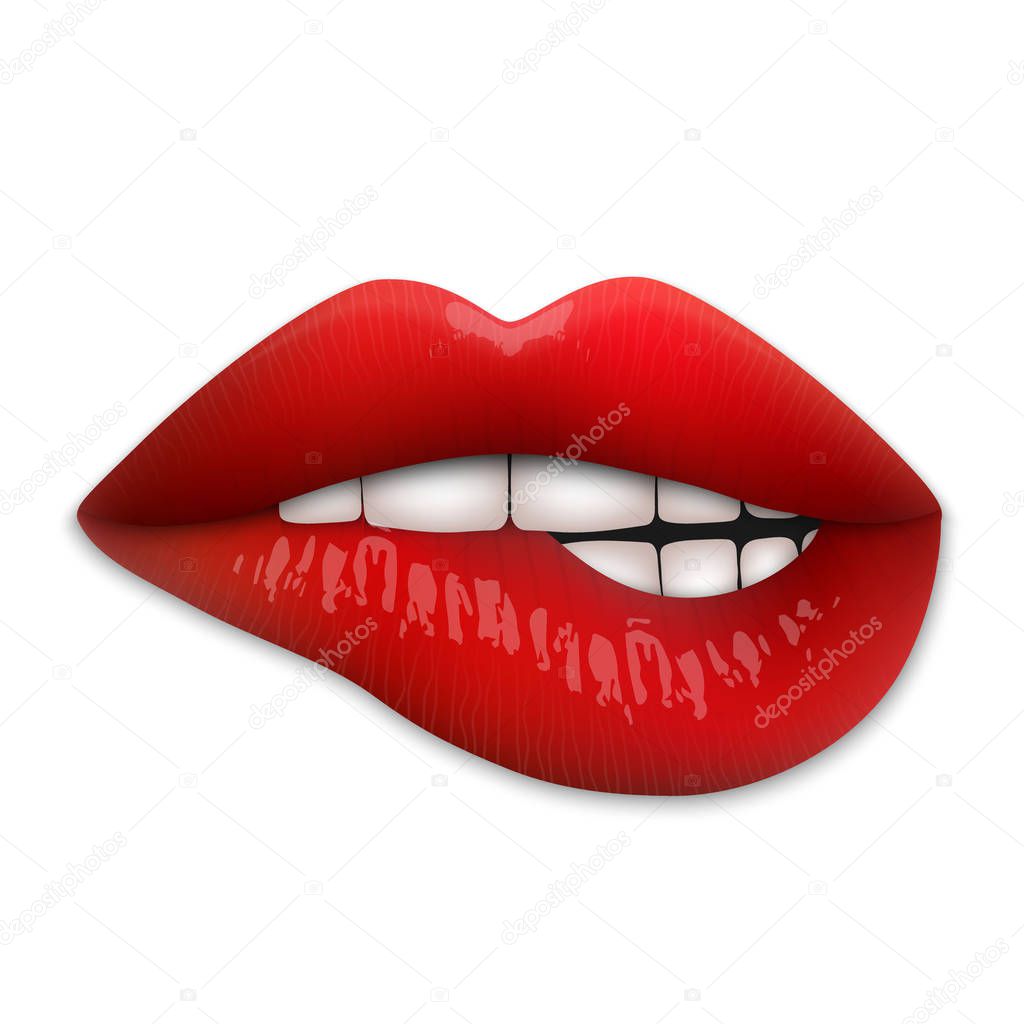 Realistic 3d red lips isolated. Vector illustration.