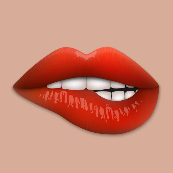 Realista Labios Rojos Aislados Ilustración Vectorial — Archivo Imágenes Vectoriales