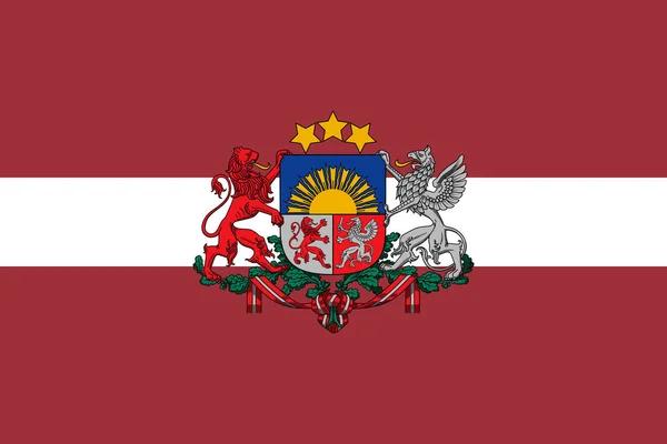 Bandeira Original Letónia Com Brasão Armas — Vetor de Stock