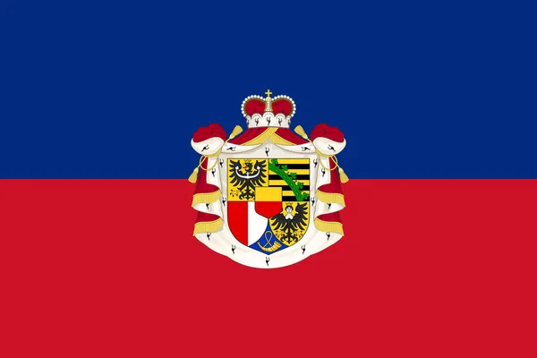 Ursprungliga Flagga Liechtenstein Med Vapensköld — Stock vektor