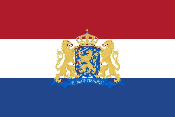 Bandera Original Netherlands Con Escudo Armas — Vector de stock