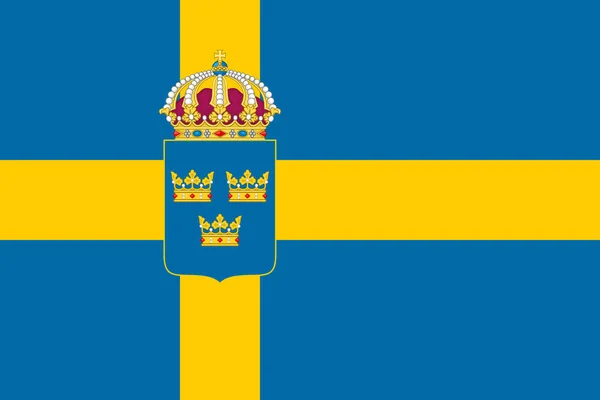 Bandiera Originale Della Svezia Con Stemma — Vettoriale Stock