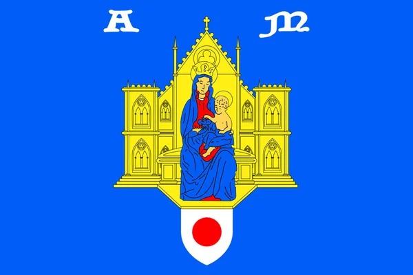 Eenvoudige Vlag Van Montpellier Stad Van Frankrijk Juiste Kleuren Deel — Stockvector