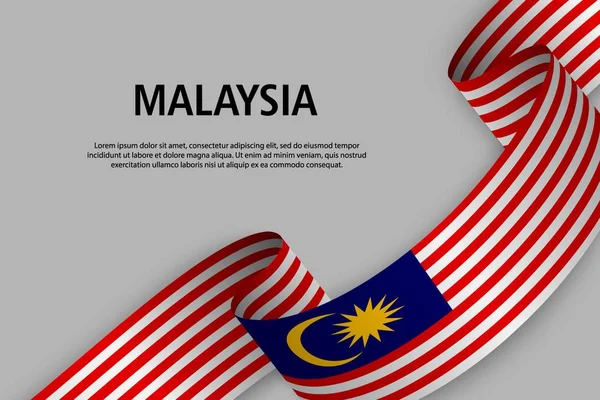 Ruban Agitation Avec Drapeau Malaisie Modèle Pour Bannière Jour Indépendance — Image vectorielle