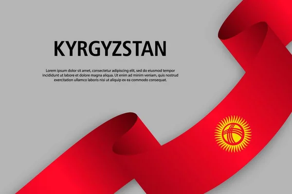 Nastro Sventolante Con Bandiera Del Kirghizistan Bandiera Del Giorno Dell — Vettoriale Stock