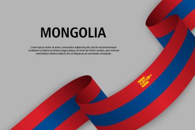Sallama kurdele ile Moğolistan bayrağı, bağımsızlık günü afiş için şablon. vektör çizim