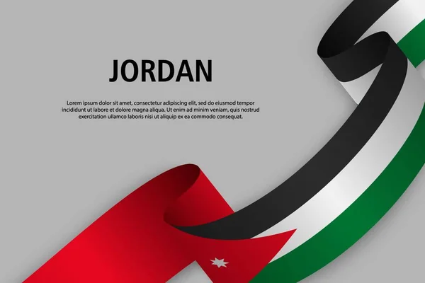 Fita Ondulante Com Bandeira Jordânia Modelo Para Bandeira Dia Independência — Vetor de Stock