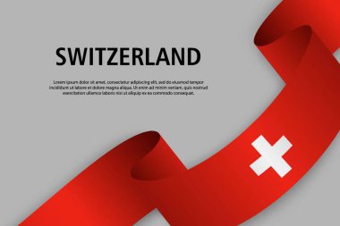 Sallama kurdele ile İsviçre bayrağı, bağımsızlık günü afiş için şablon. vektör çizim