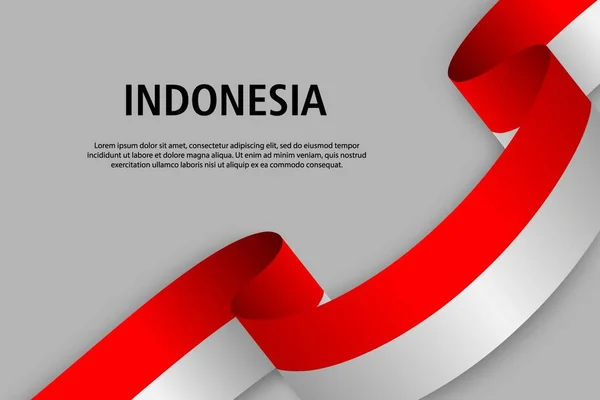 Macha Wstążki Flagą Indonezji Szablon Transparent Dzień Niepodległości Ilustracja Wektorowa — Wektor stockowy