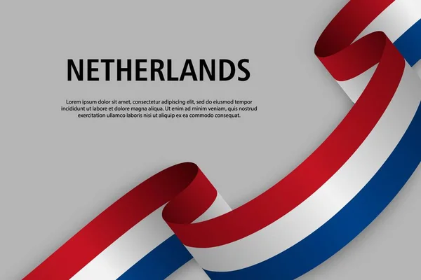 Fita Ondulante Com Bandeira Holanda Modelo Para Banner Dia Independência — Vetor de Stock