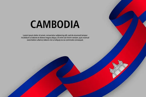 Ruban Agitation Avec Drapeau Cambodge Modèle Pour Bannière Jour Indépendance — Image vectorielle