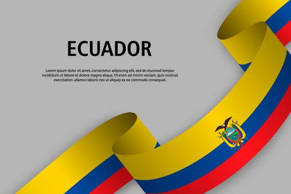 Cinta Ondeante Con Bandera Ecuador Bandera Del Día Independencia Ilustración — Archivo Imágenes Vectoriales